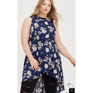 Torrid Hi-Lo Halter Tunic Georgette Floral Blue Size XL (1X)